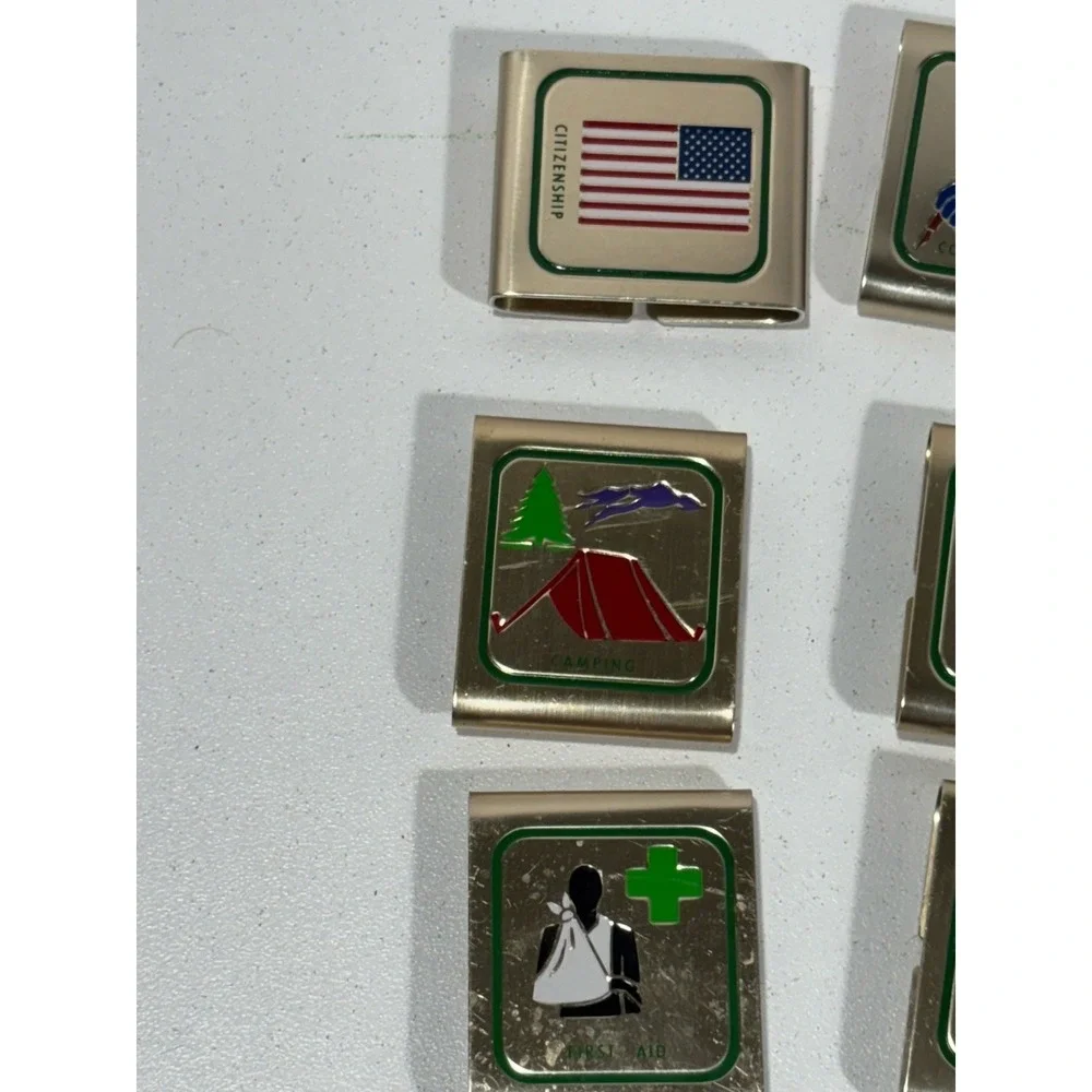 BSA Boy Scouts of America Lot of 9 Metal Skill Belt + Star Service‎ Pins Lot